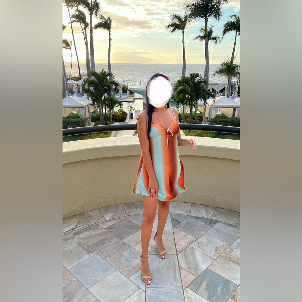 No Boundaries Blue Orange and Brown Dress